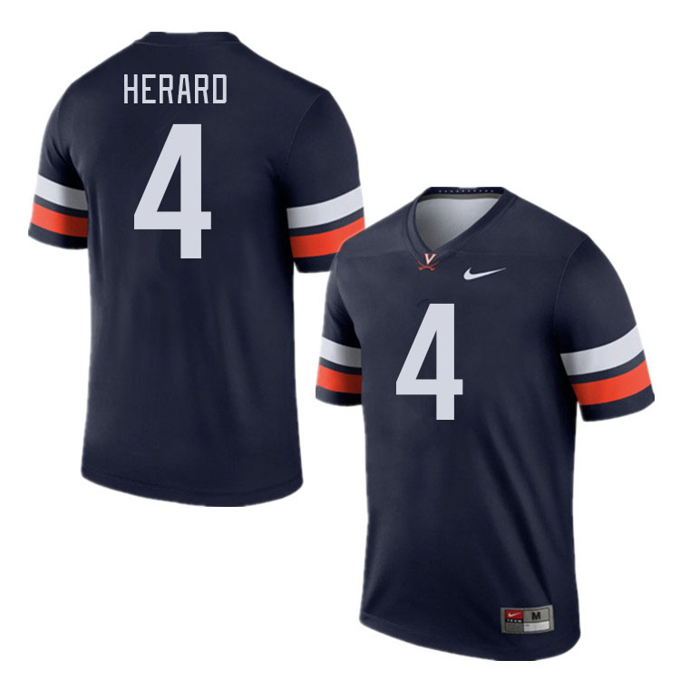 Men #4 Dave Herard Virginia Cavaliers College Football Jerseys Stitched Sale-Navy - Click Image to Close
